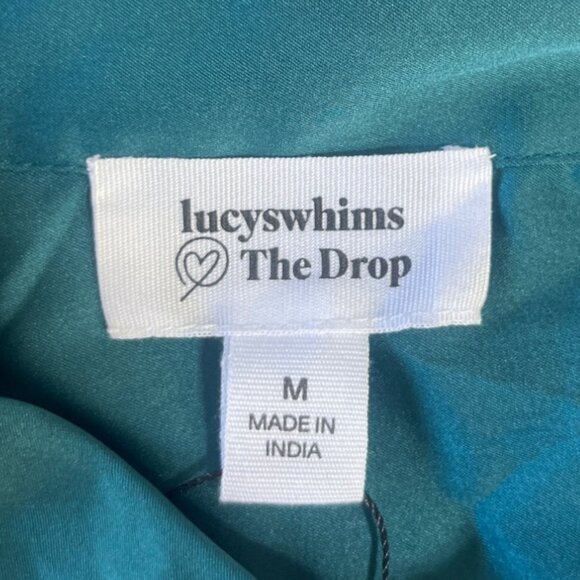 Lucyswhims Button Front Shirt Womens Medium Pacific Teal New Silky - Picture 5 of 8